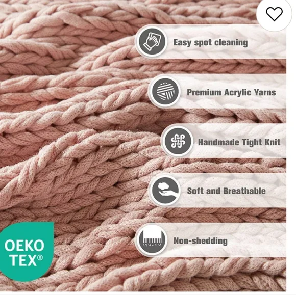 Madison Park Blush Chunky Double Knit Throw Blanket Handmade 50W x60L Boho